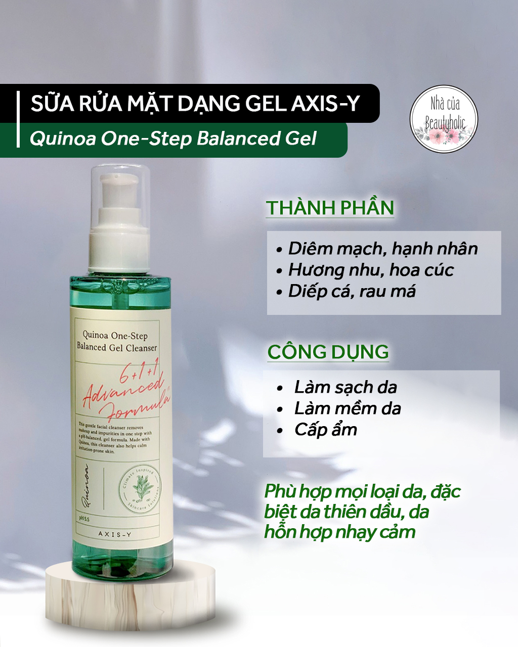 Gel rửa mặt làm sạch sâu AXIS-Y Quinoa One Step Balanced Gel Cleanser