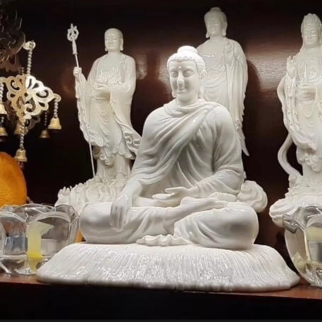 Tượng Bổn Sư Thích Ca cao 21 cm trắng phong thủy, trang trí nhà cửa, thờ cúng