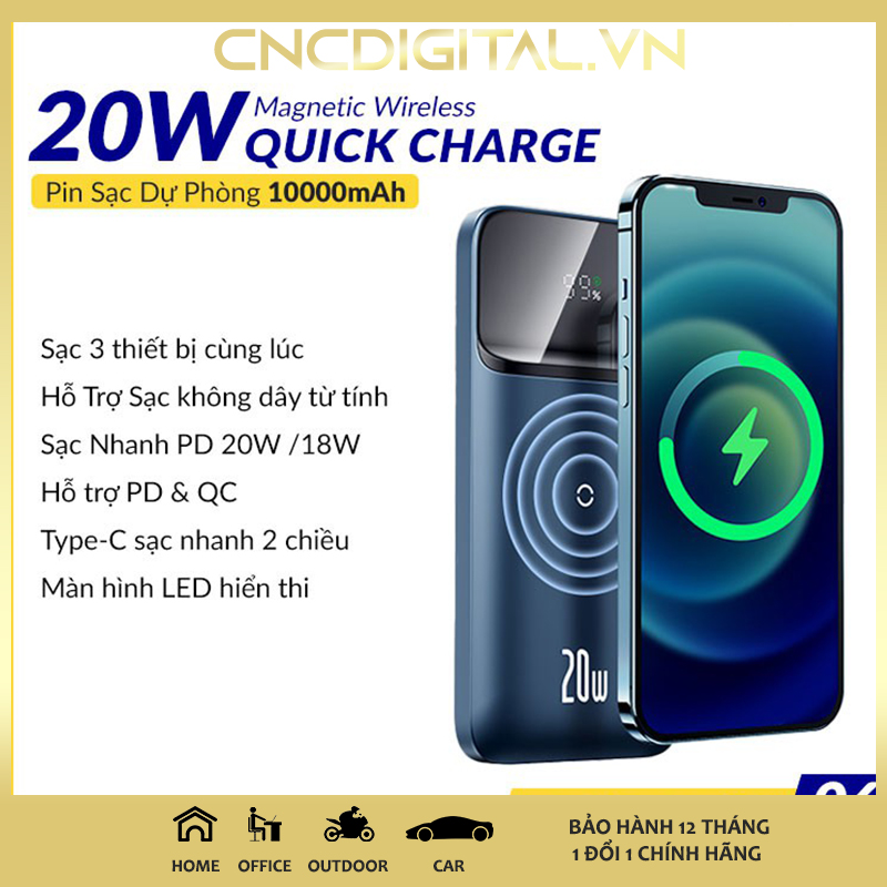 Pin sạc dự phòng Baseus 10000mAh tích hợp sạc không dây từ tính cho iPhone 13/ iphone 12 , PD 20W sạc nhanh QC3.0, PD3.0 cho iPhone, Samsung, Xiaomi,... - Hàng Chính Hãng
