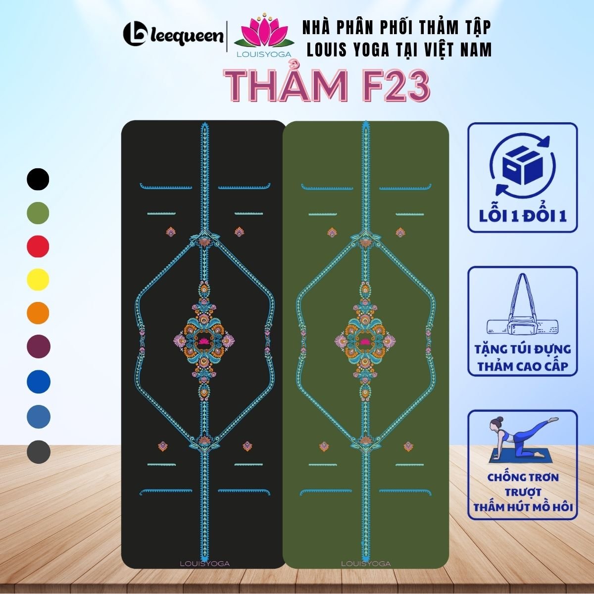 Thảm tập yoga cao su PU cao cấp LOUIS Diamond F23 chống trơn trượt, thấm hút mồ hôi, tặng túi đựng thảm cao cấp- -Đồ tập Leequeen Shop