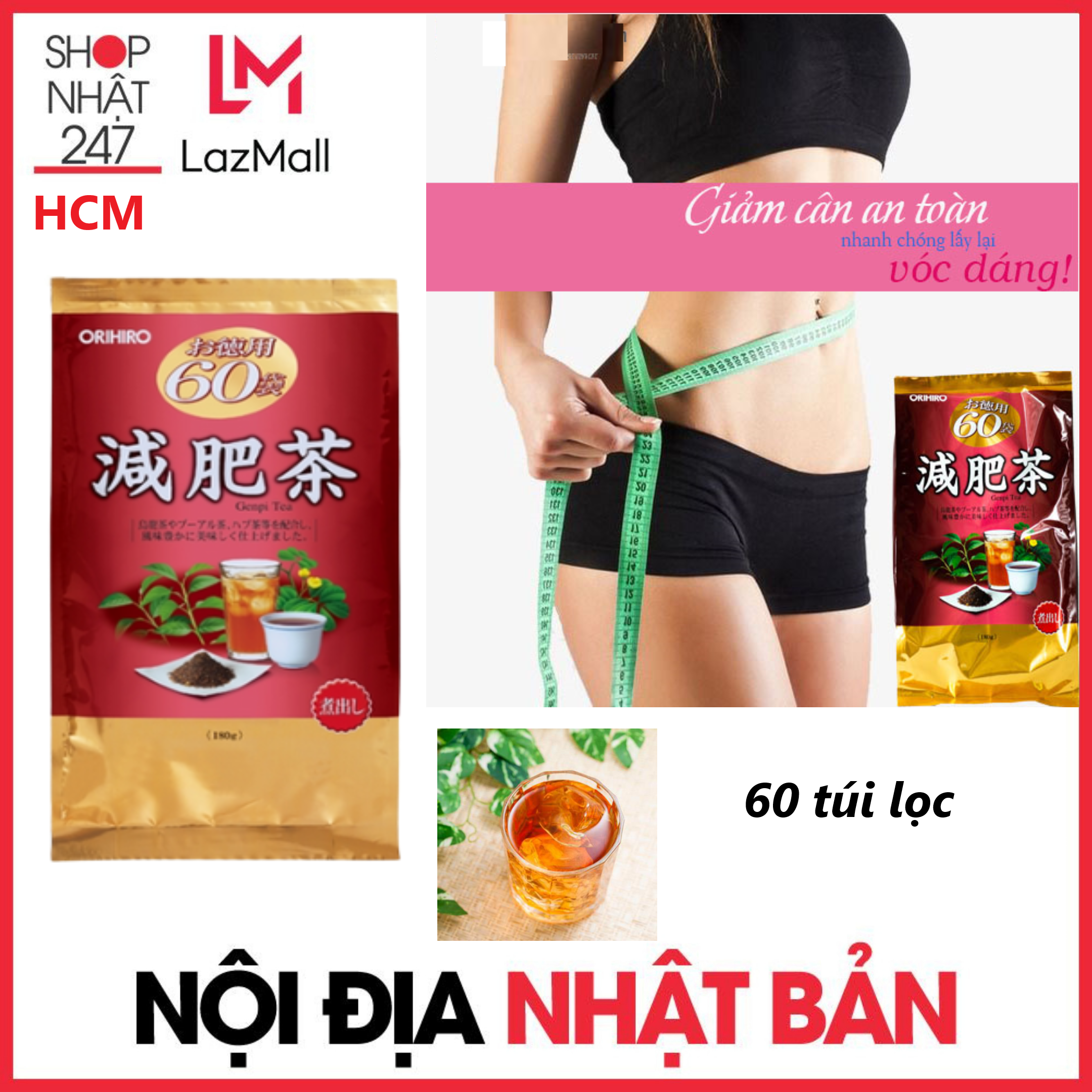 Trà Genpi Orihiro giảm mỡ bụng, mỡ thừa túi 60 gói nội địa Nhật Bản