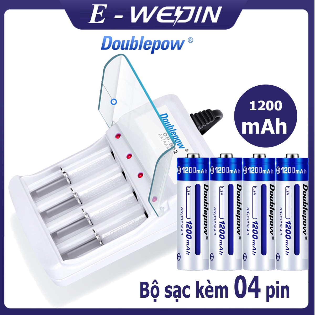 Bộ sạc pin tiểu aa/aaa dp-b02 và 4 viên pin aa 1200mah doublepow