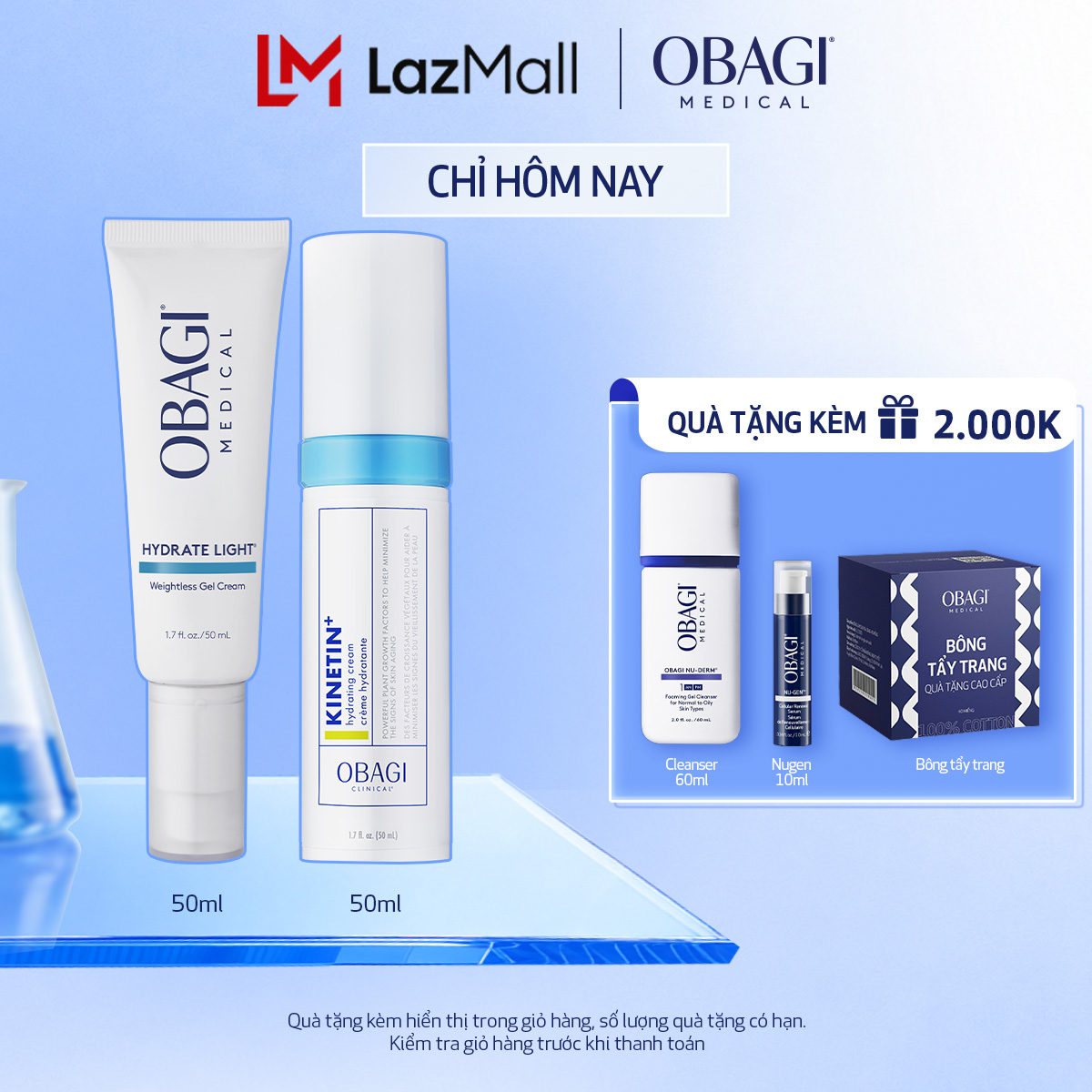 Bộ đôi Kem Dưỡng Phục Hồi Làm Dịu Da Obagi Clinical Kinetin+ Hydrating 50ml và Kem dưỡng ẩm mỏng nhẹ Obagi Medical Hydrate Light Weightless Gel Cream 48g