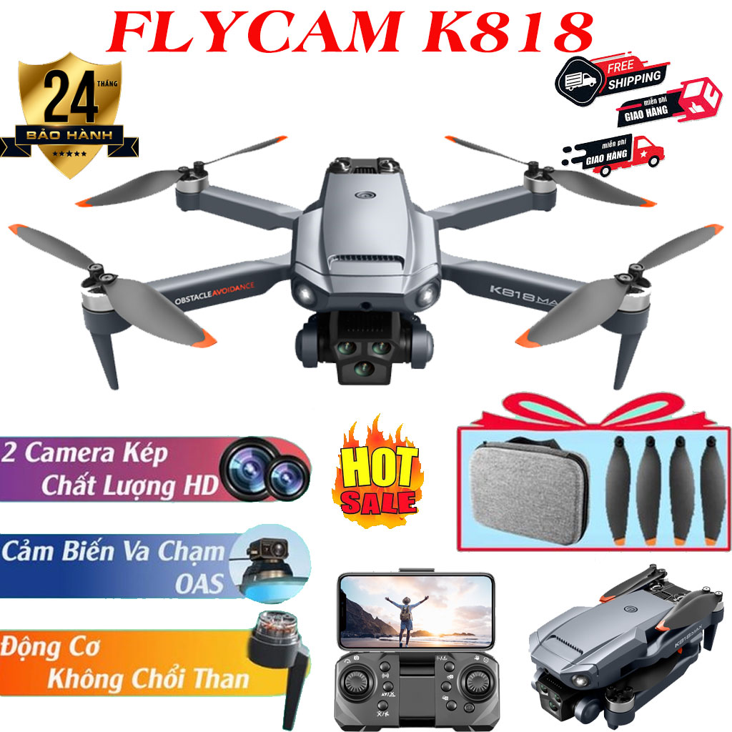 Máy Bay Flycam Camera Mini Giá Rẻ Loại Tốt - Drone K818 Max Máy Bay Không Người Lái Điều Khiển Từ Xa 4 Cánh Bay Siêu Cao, Siêu Xa, Pin Siêu Khủng