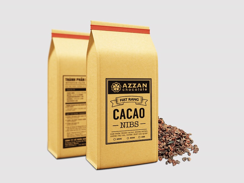 AZZAN Cacao Nibs 250g – Hạt Cacao rang vỡ, nguyên bản vị đắng thơm nồng