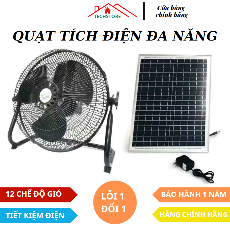 Quạt Tích Điện Năng Lượng Mặt Trời đa năng pin trâu chạy 89 giờ llên tục cánh nhôm Siêu Mát BH 12 tháng