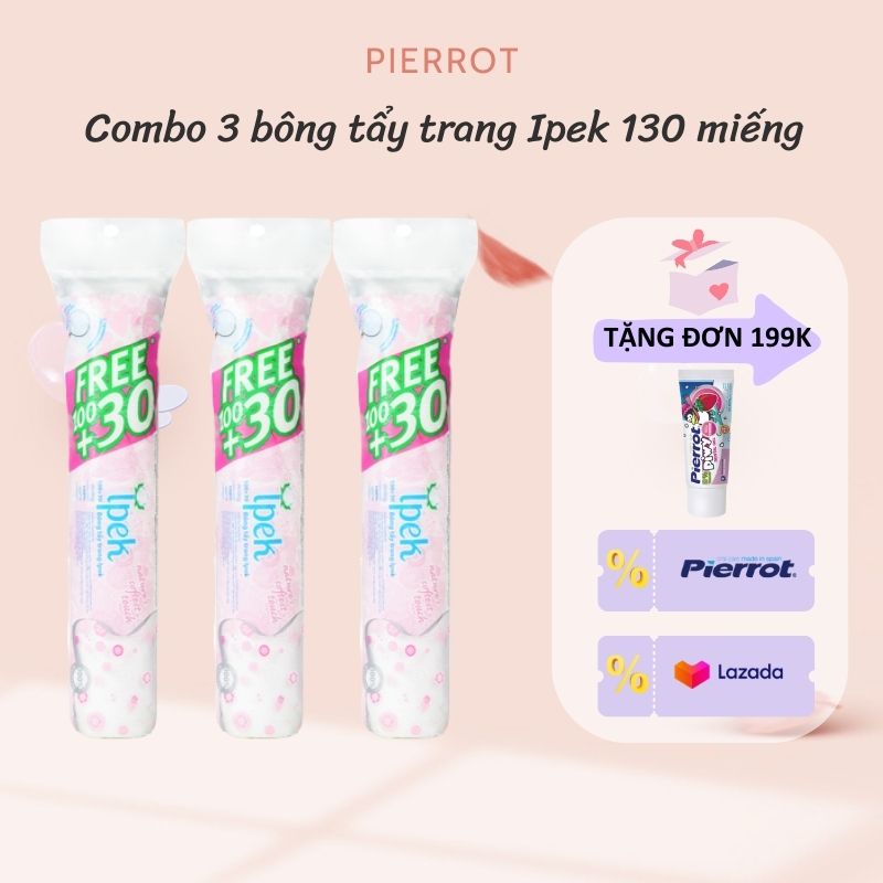 Combo 3 bông tẩy trang ipek 130 miếng siêu mềm mịn 100% cotton