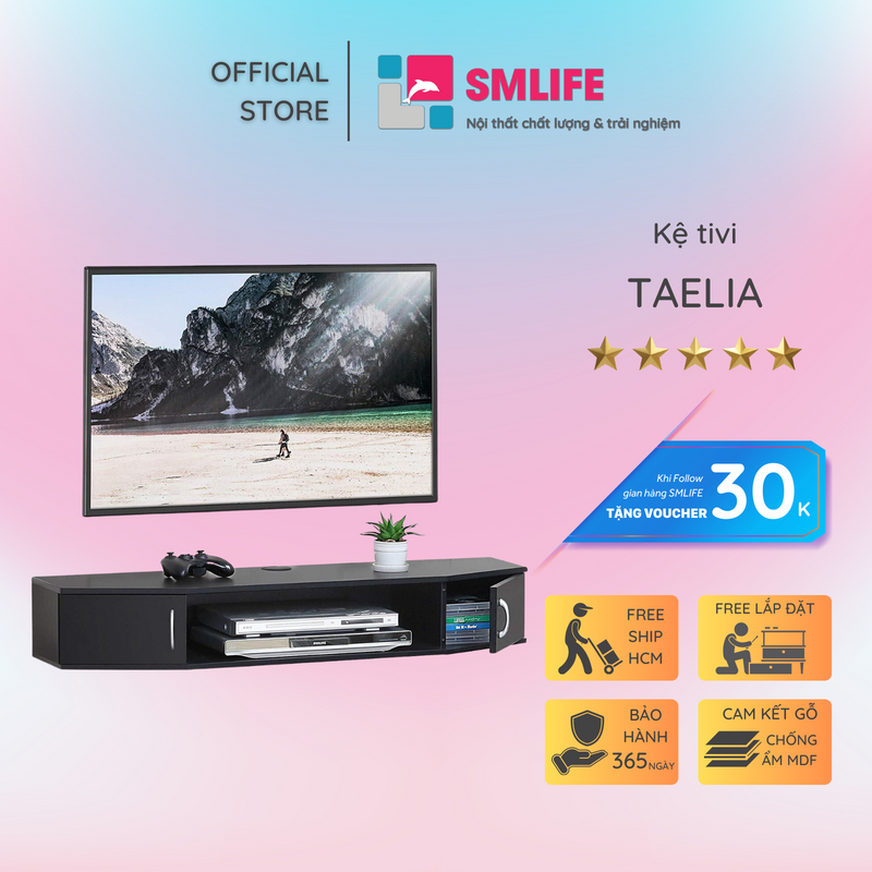 Kệ tivi gỗ treo tường phòng khách SMLIFE Taelia