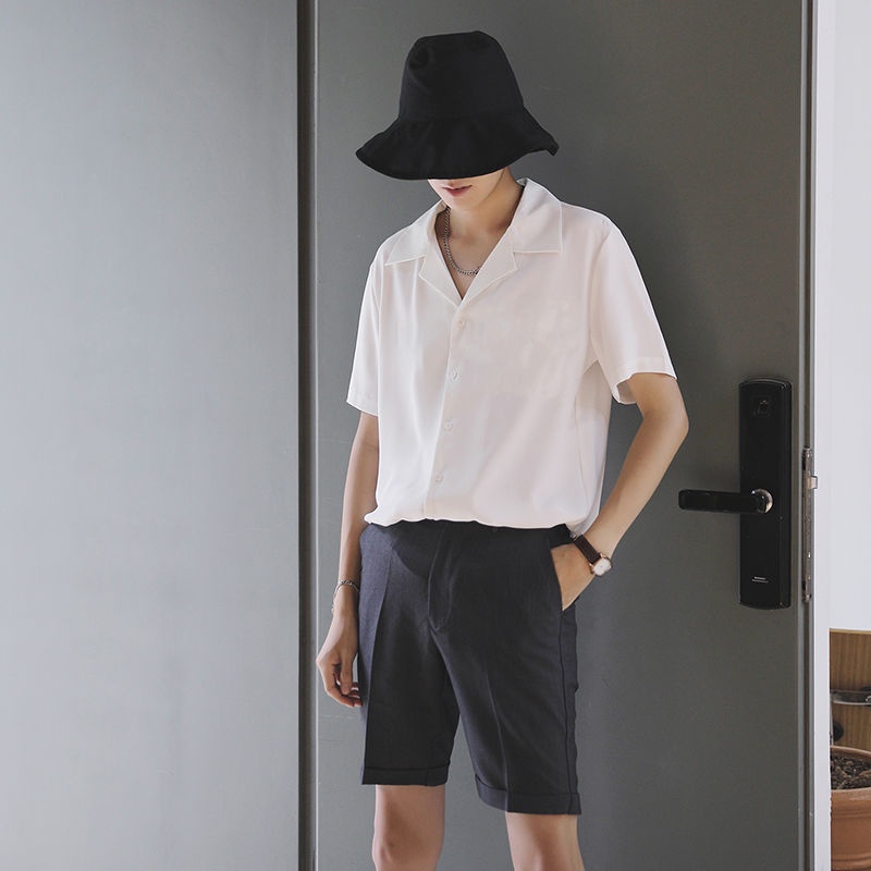 Áo sơ mi nam cổ vét ngắn tay nam nữ from Unisex cá tính