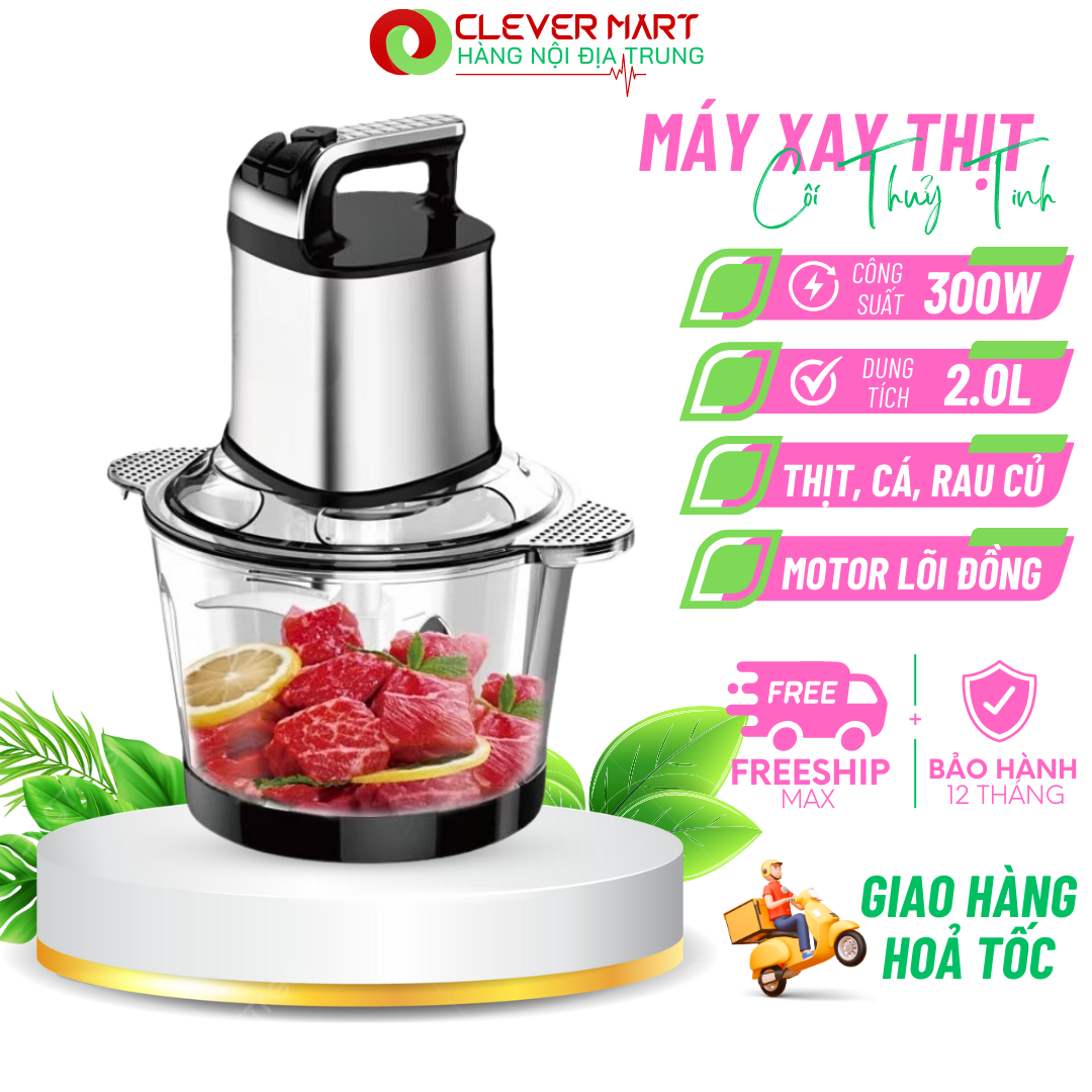 Máy Xay Thịt Đa Năng Công Suất Lớn 300W, Cối Thủy Tinh Kèm 4 Lưỡi Dao Siêu Sắc Bén, 3 Nấc Điều Chỉnh - Xay Đa Năng X493