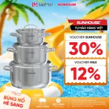 Bộ nồi Inox 304 Sunhouse Healthy SHG605 - Gồm 3 nồi size 16,20,24cm -Đáy từ 3 lớp - Inox 304 - Phù hợp mọi loại bếp
