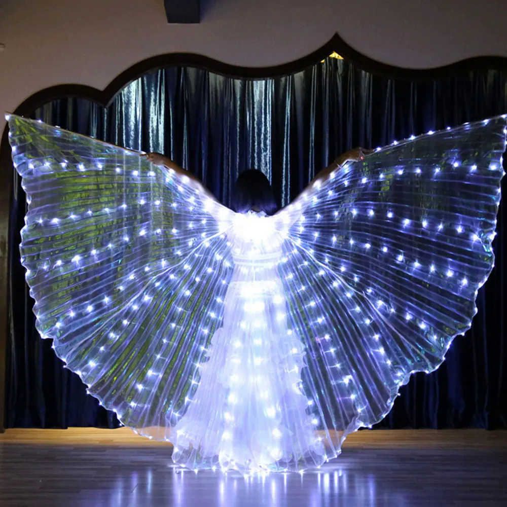 Belly Dance đầy màu sắc alas LED cánh Femal giai đoạn hiệu suất huỳnh