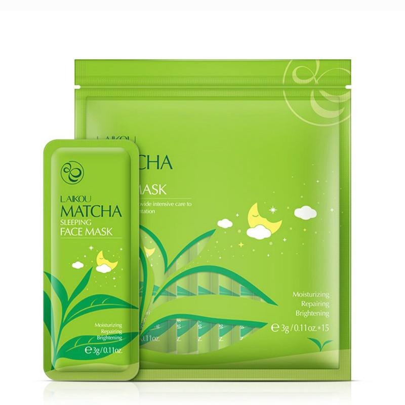 [HCM]Mặt nạ ngủ Matcha Laikou trà xanh (Set 15 gói)- Dưỡng ẩm ngăn ngừa lão hóa da và loại bỏ những vết thâm đen vết sẹo và mụn trứng cá da mặt nạ dưỡng trắng da
