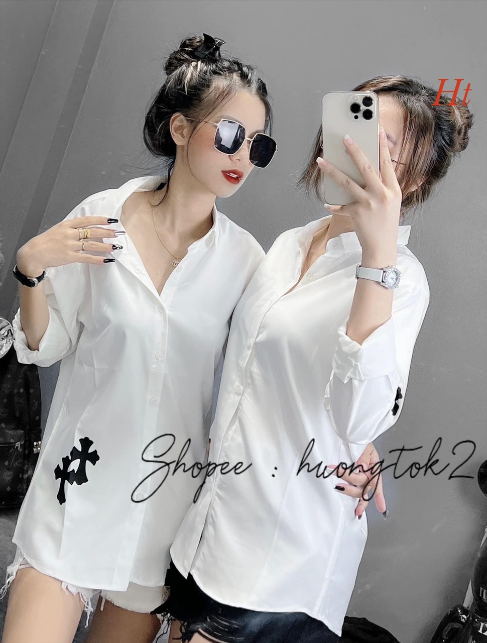 Áo sơ mi dài tay chữ thập đôi Chất liệu: thô lụa màu: trắng,ln