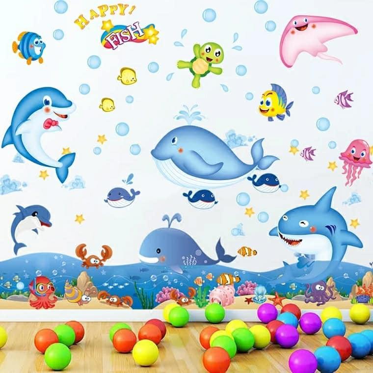 Combo 2 bức decal dán tường mẫu cá heo biển cả 05