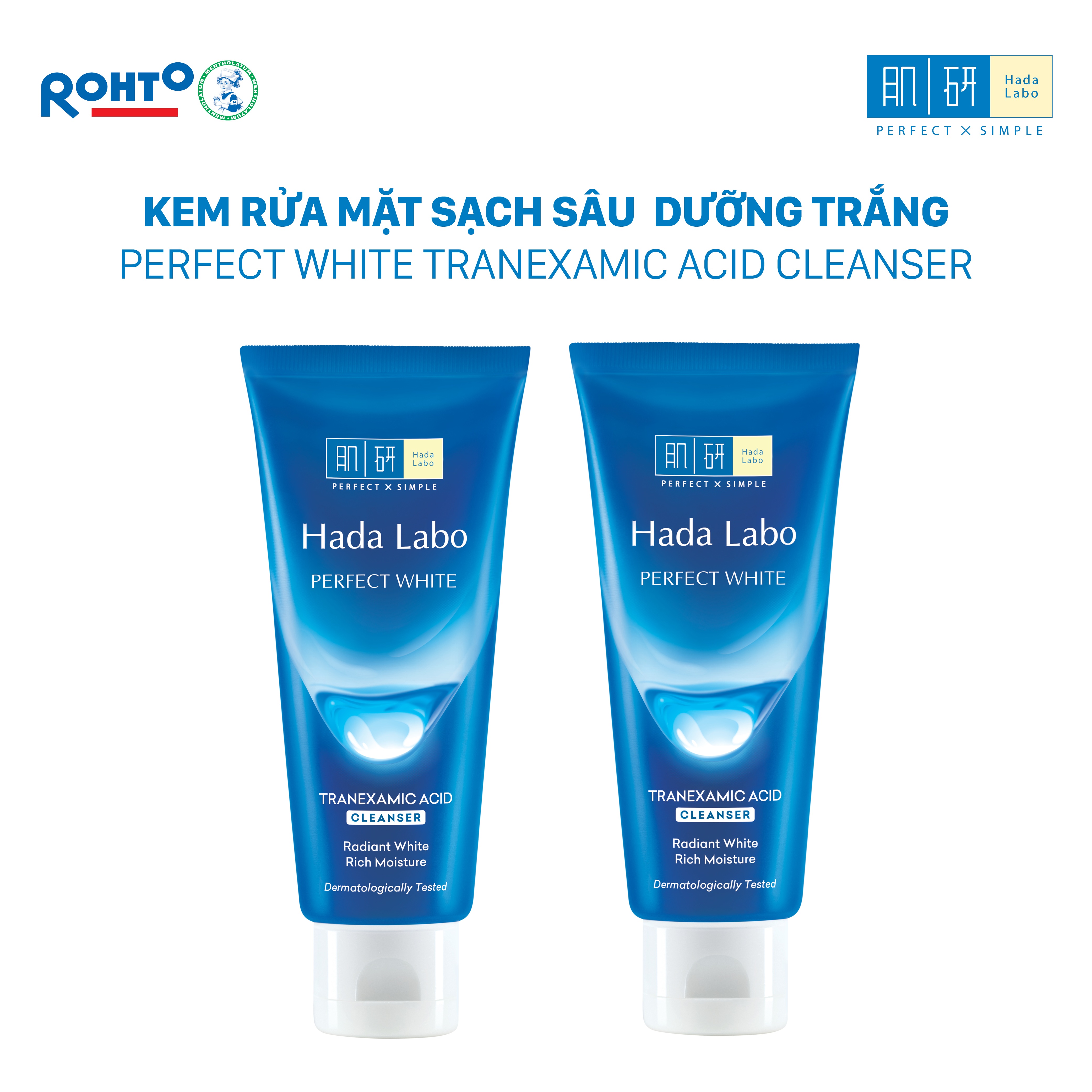VB Bộ 2 Sữa rửa mặt dưỡng trắng Hada Labo Perfect White Tranexamic Acid Cleanser 80g