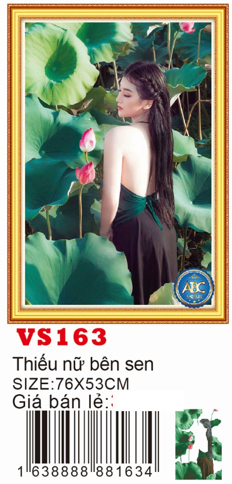 [HCM]Tranh đính đá Thiếu nữ bên sen kích thước nhỏ ✅76×53 cm -️ VS163