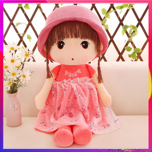 Búp bê cô gái cộc tay nhồi bông cao cấp loại 60cm Hồng đậm