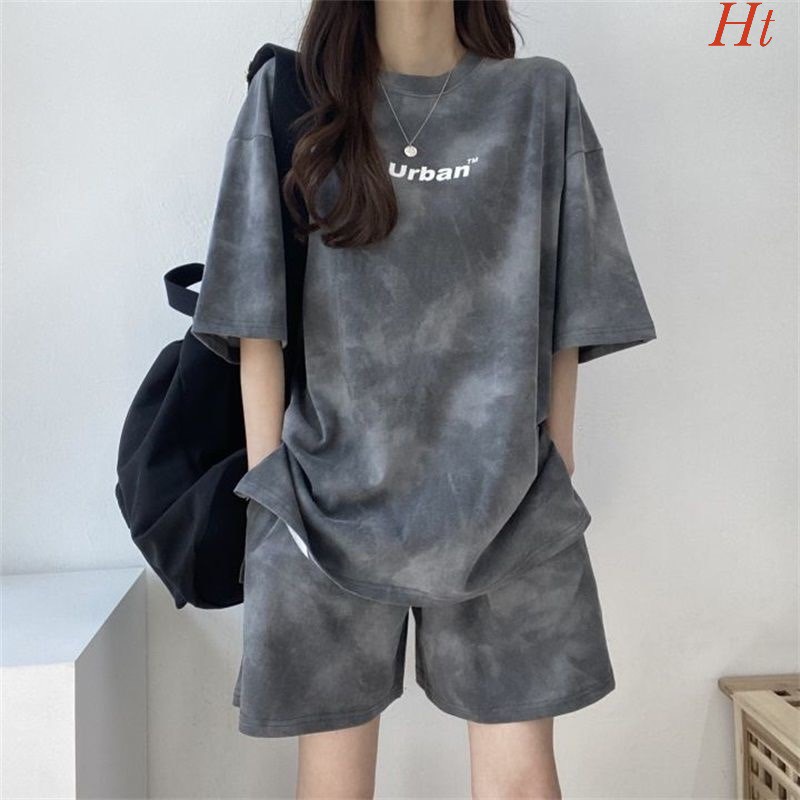 Set quần áo loang dáng rộng in chữ urban