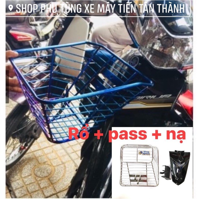 COMBO bộ rổ inox 7 màu titan + pads + mặt nạ xe máy sirius.