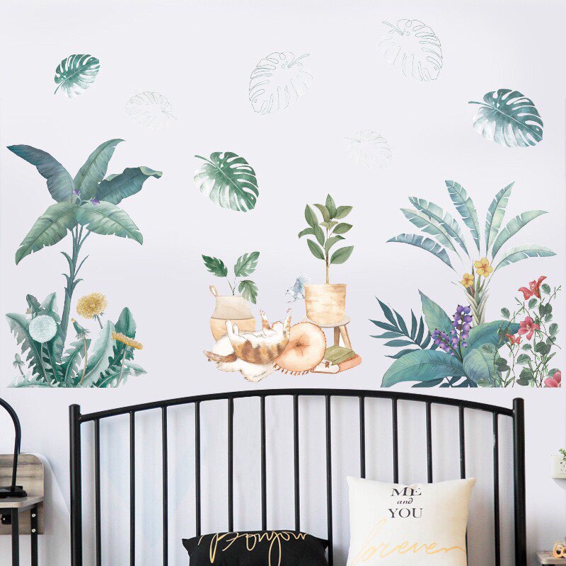 Decal dán tường mẫu Hàn Quốc mẫu mèo nằm gốc cây