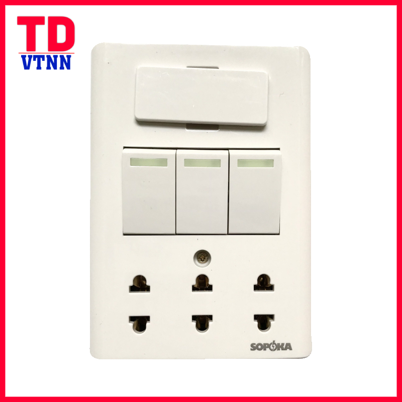 Bảng điện Sopoka cao cấp E5A/ bảng điện gồm công tắc + ổ điện + cầu chì