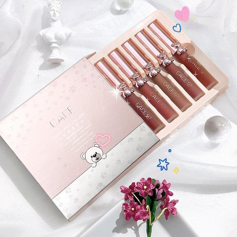Set cace 5 son kem lì mềm mịn sương mờ cực nhẹ cace bear soft lip mud