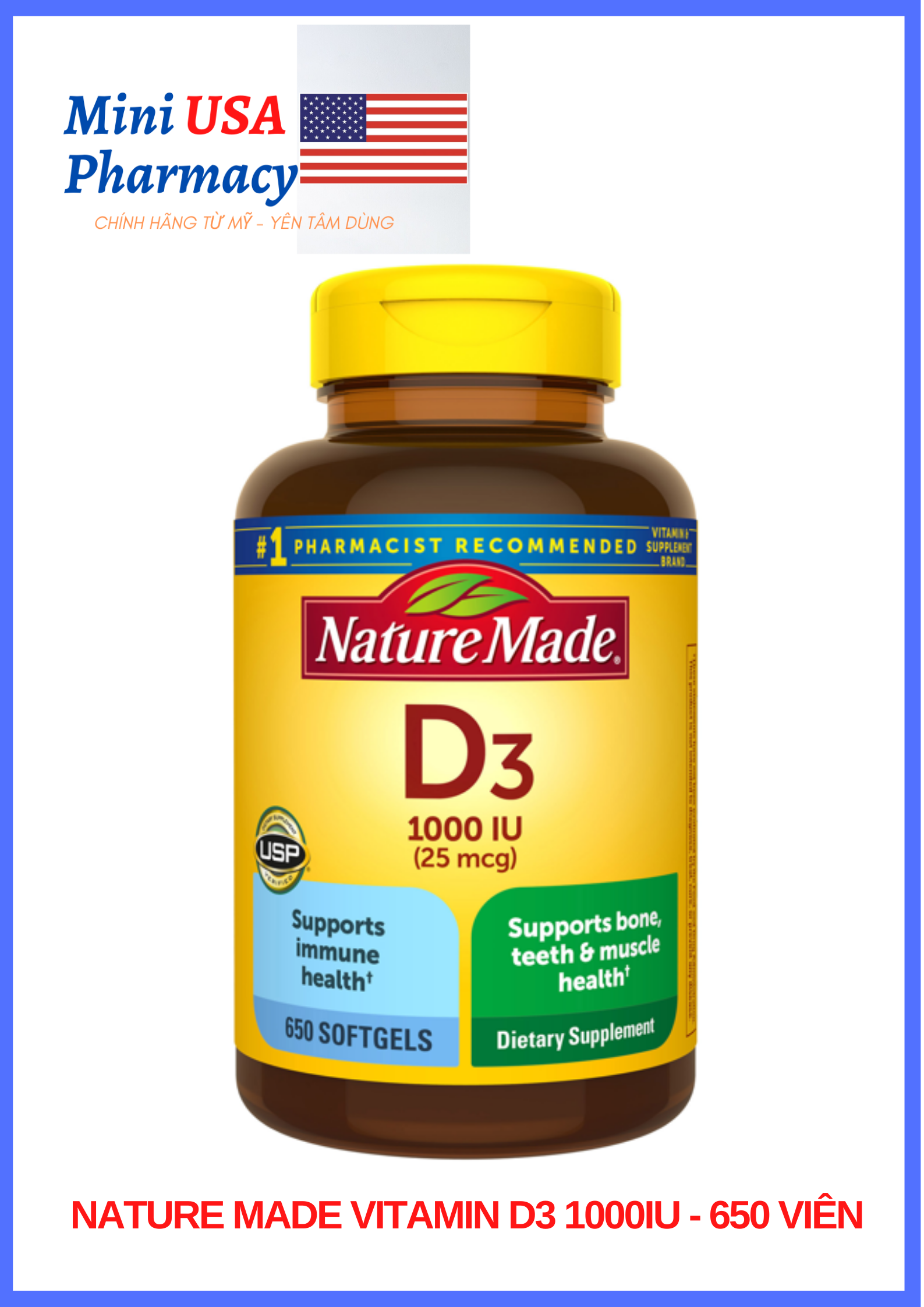 Viên uống bổ sung vitamin d3 25 mcg nature made - 650 viên
