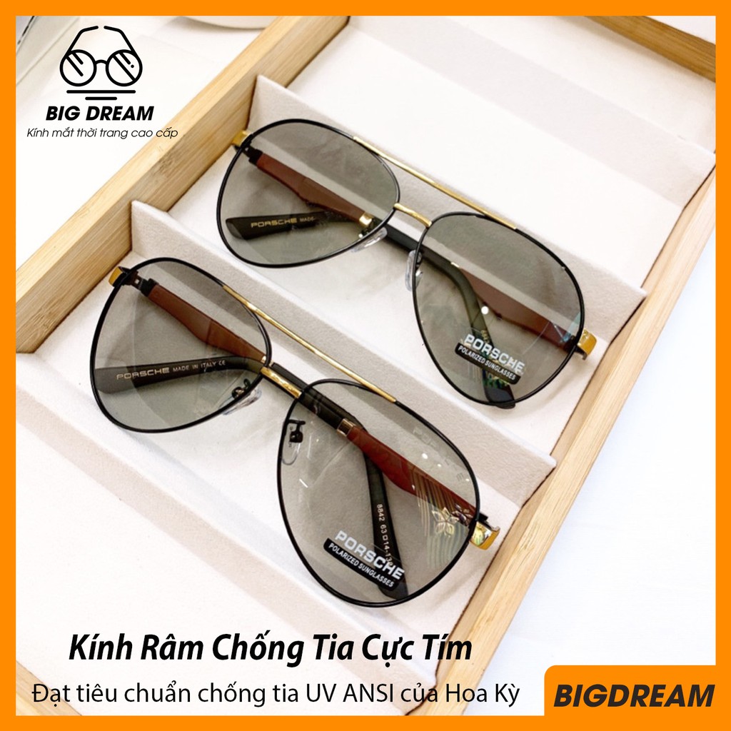 Kính mát nam cao cấp tròng kính đổi màu khi đi ra nắng đổi màu theo nhiệt độ - Mắt kính chống tia UV gọng đỏ độc đáo POR8842 - Bảo hành 12 tháng 1 đổi 1 - Tặng kèm hộp da cao cấp + Khăn lau