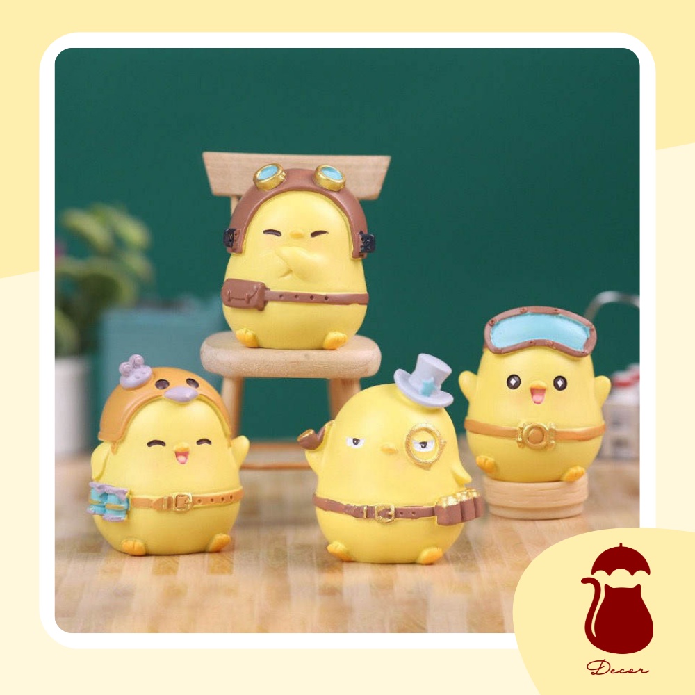Set mô hình 4 gà con Ô DECOR, tượng gà gunny decor mini để bàn màu vàng full biểu cảm đáng yêu dễ thương cute