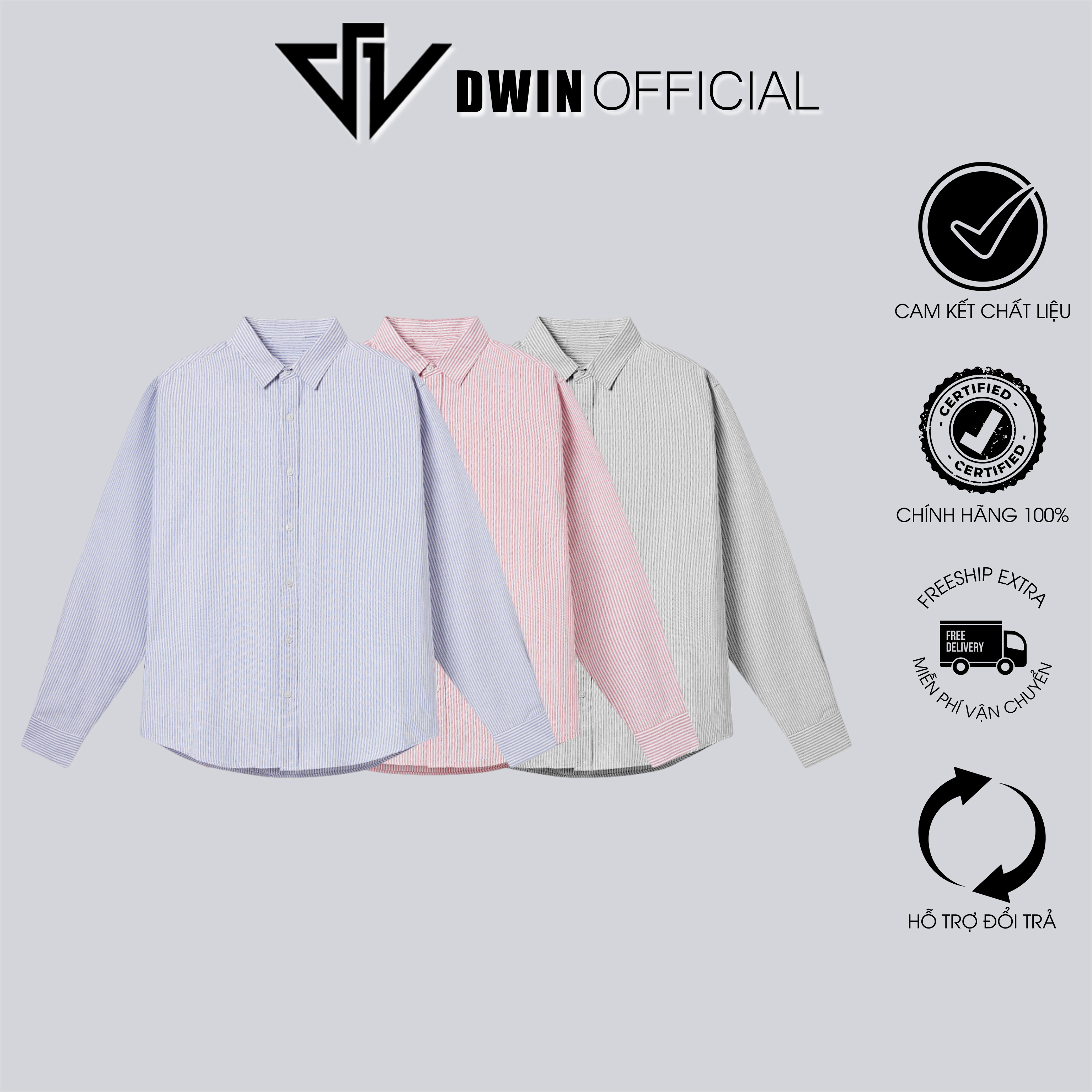 Áo sơ mi dài tay kẻ sọc nam nữ DWIN chất vải oxford cộc basic unisex đứng form không nhăn cao cấp Local Brand