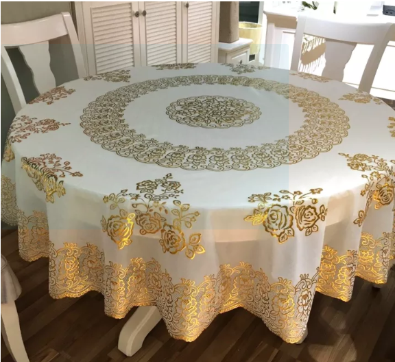 Khăn trải bàn tròt- Khăn bàn tròn nhũ vàng- Khăn trải bàn 180cm và 150cm- khăn bàn