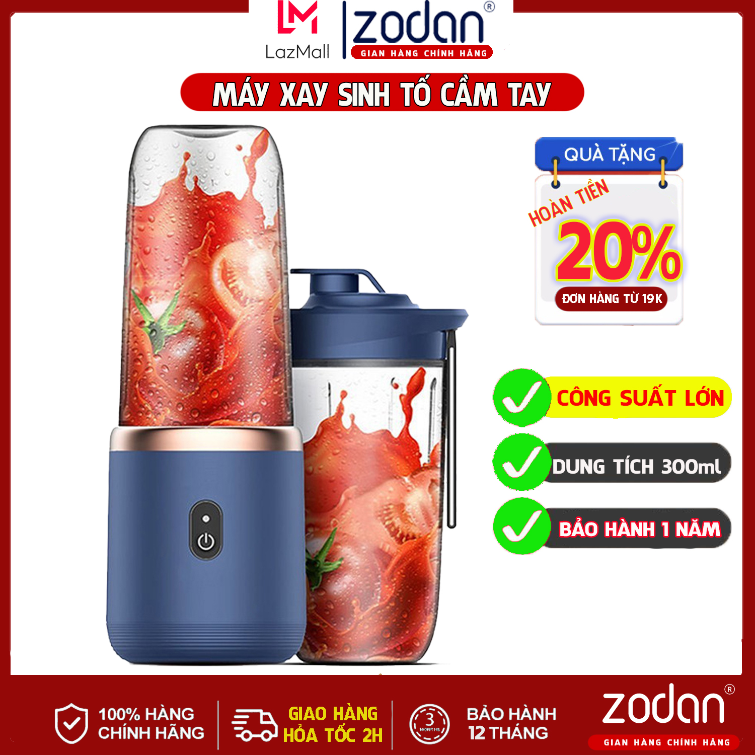 [2 LY]] Máy xay sinh tố đa năng, máy xay sinh tố cầm tay mini  dung tích 300ml, công suất 40w, có 6 
