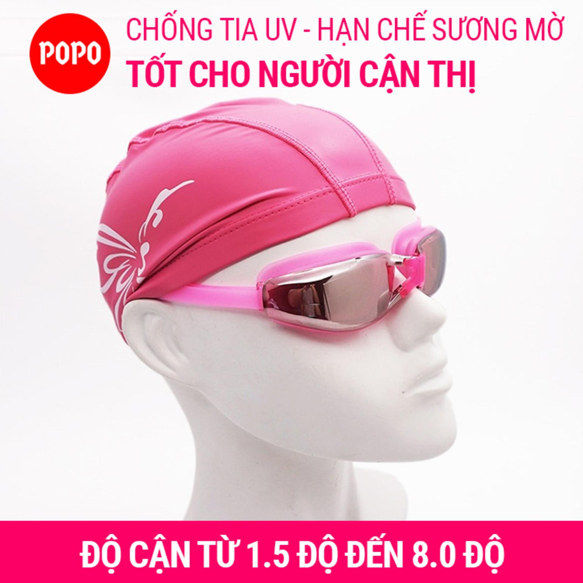 Kính bơi cận độ cận từ 1.5 độ đến 8.0 độ 9210Pink POPO mắt kính bơi thời trang tráng gương chống tia UV hạn chế sương mờ