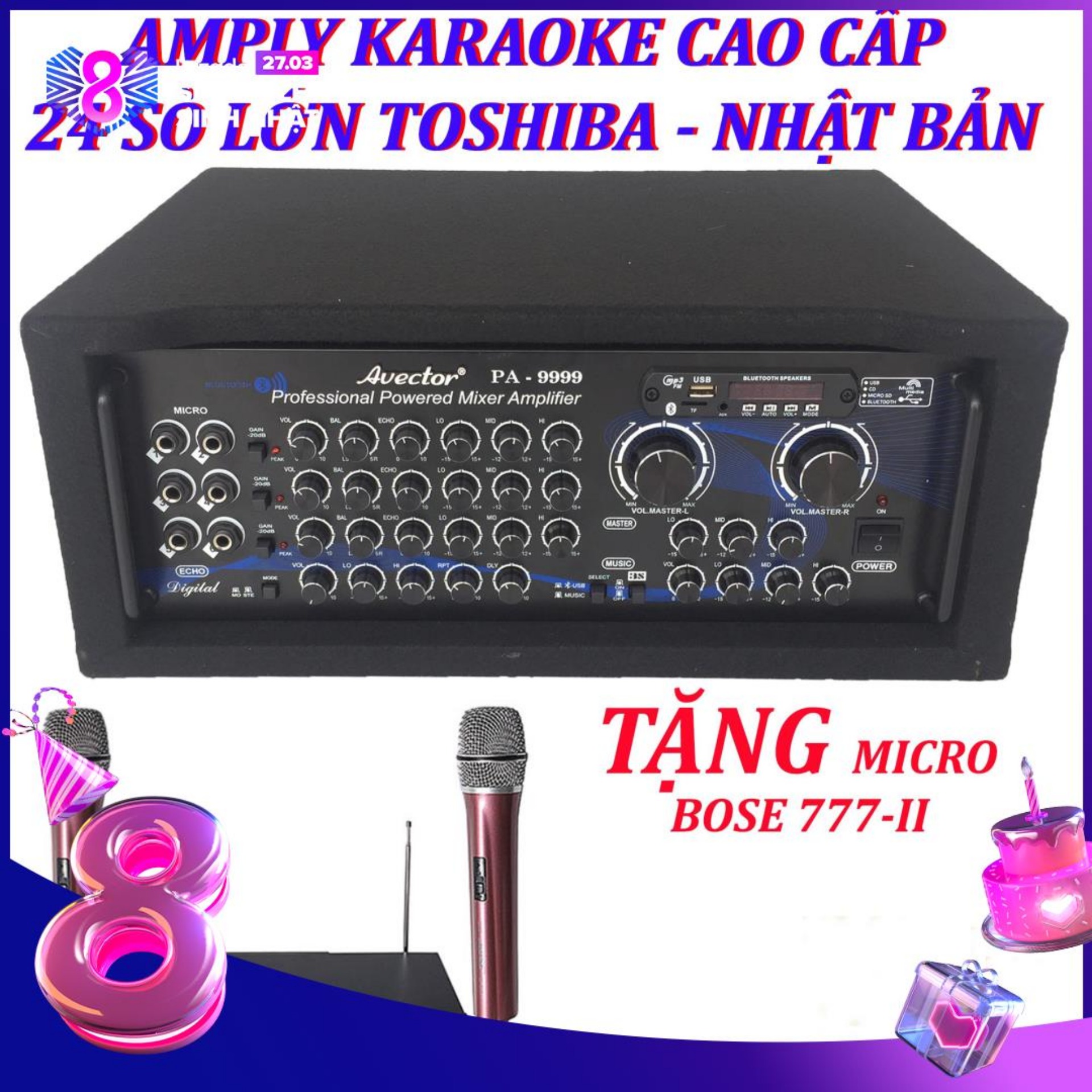 [Trả góp 0%]Amply karaoke gia đình - Amply bluetooth - amply sân khấu - amply nghe nhạc cao cấp công suất lớn Avector PA-9999 24 Sò toshiba nhật bản chính hãng TẶNG MICRO BS-777II