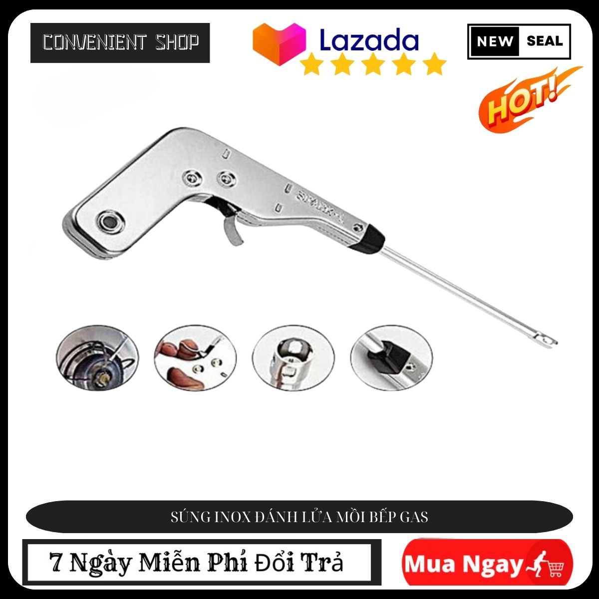 Cây mồi lửa bếp ga , bật lửa mồi bếp ga . súng inox đánh lửa mồi bếp gas - mồi lửa bếp gas .