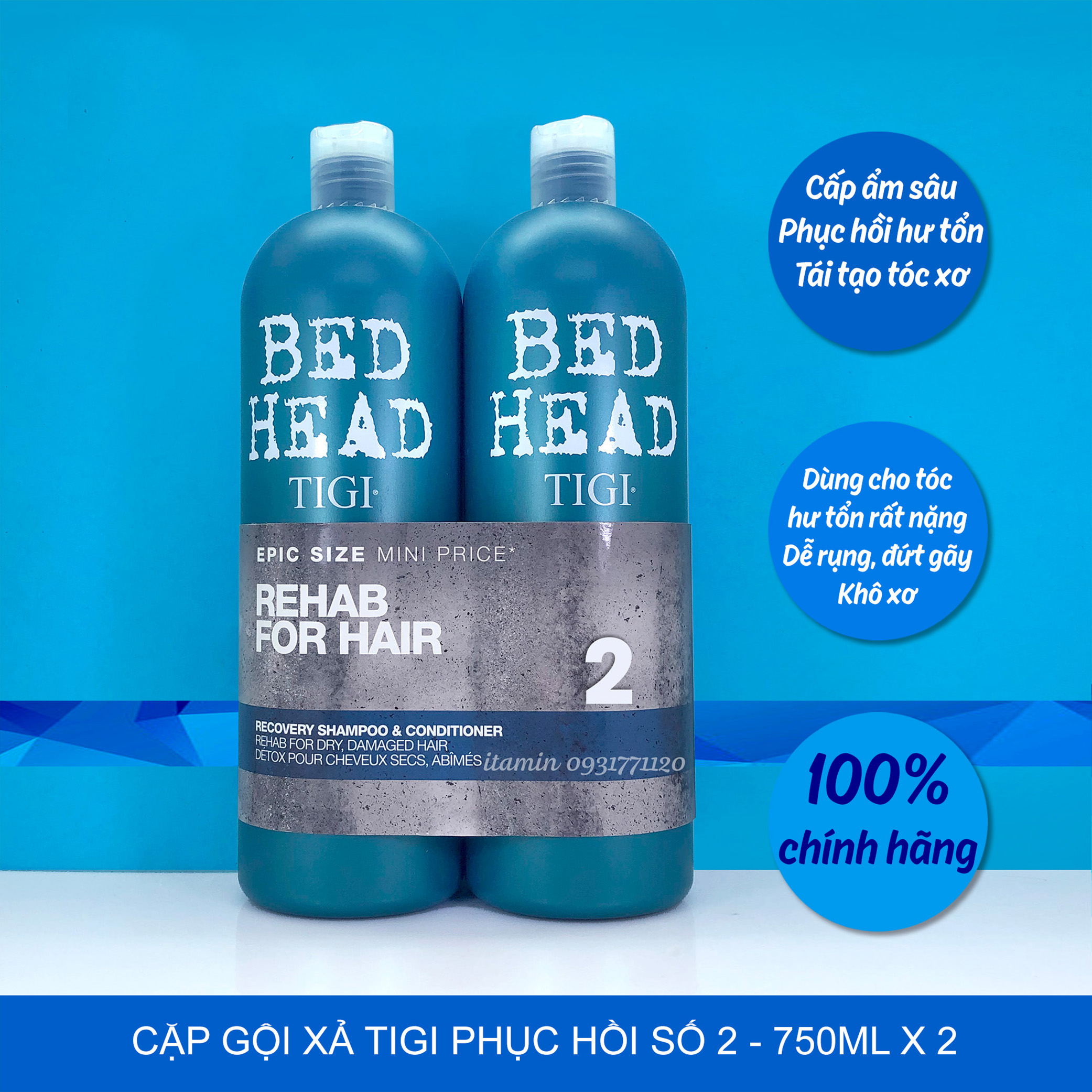 [HCM]Cặp Gội Xả Tigi Phục Hồi Sinh Lực Số 2 Bed Head Urban Antidotes Recovery Level 2(Xanh) 750ml x 2
