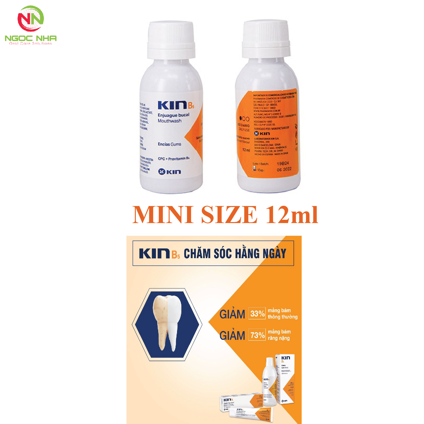 Nước súc miệng làm sạch mảng bám và phục hồi nướu răng chắc khỏe Kin B5 12ml