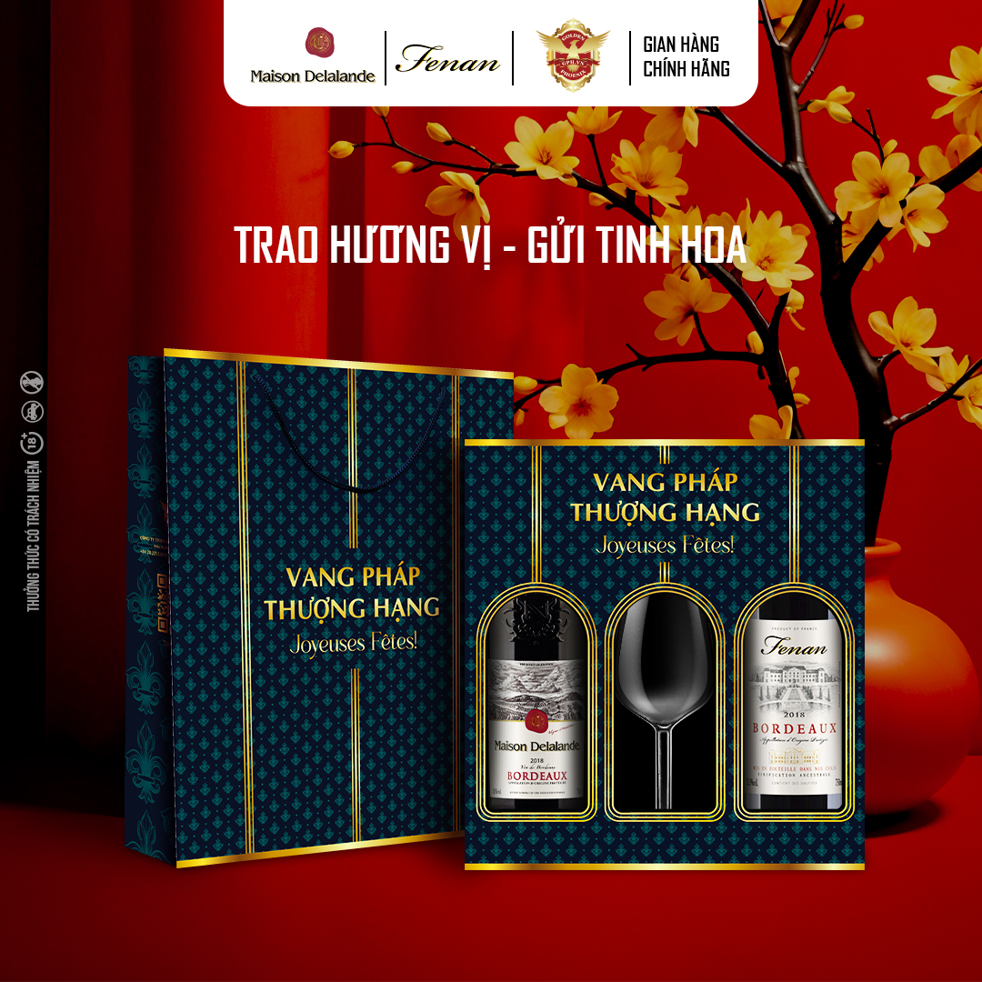 Hộp quà Rượu Vang MAISON DELALANDE 2018, 750ml, 13.5% và FENAN BORDEAUX 2018, 750ml, 13.5%