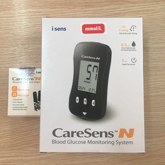 Máy đo đường huyết máy đo tiểu đường caresens n caresen hàn quốc tặng kèm 10 kim và hộp 25 que thử