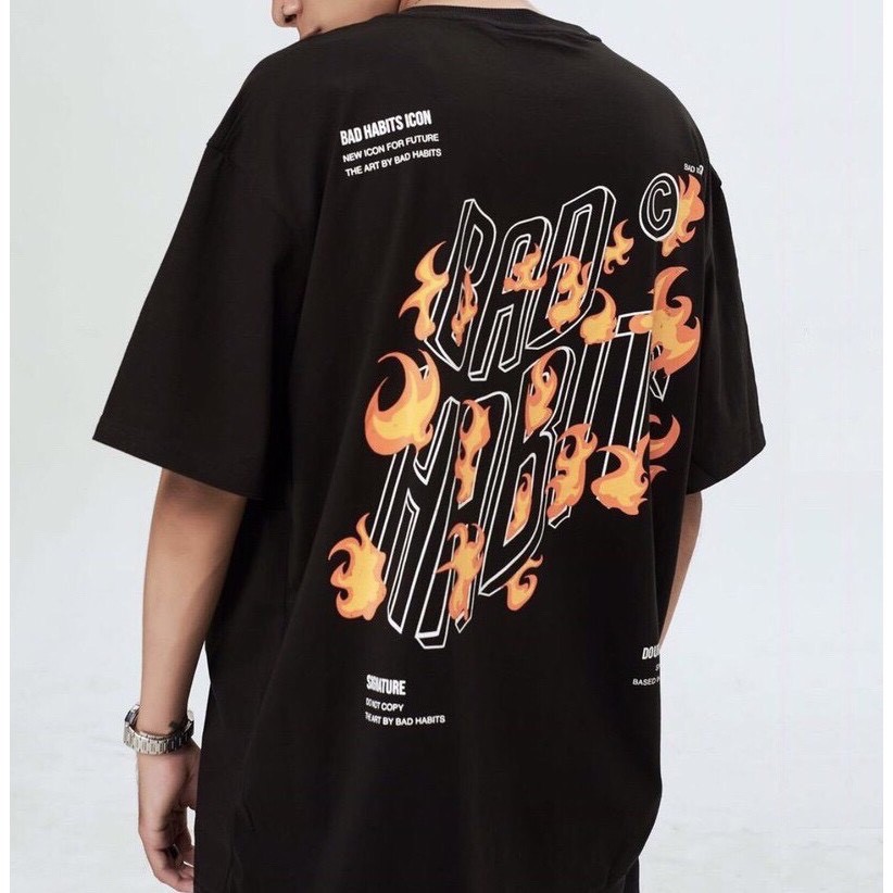 Áo thun bad.habit lửa. áo thun tay lỡ form rộng unisex 38-65kg nam nữ