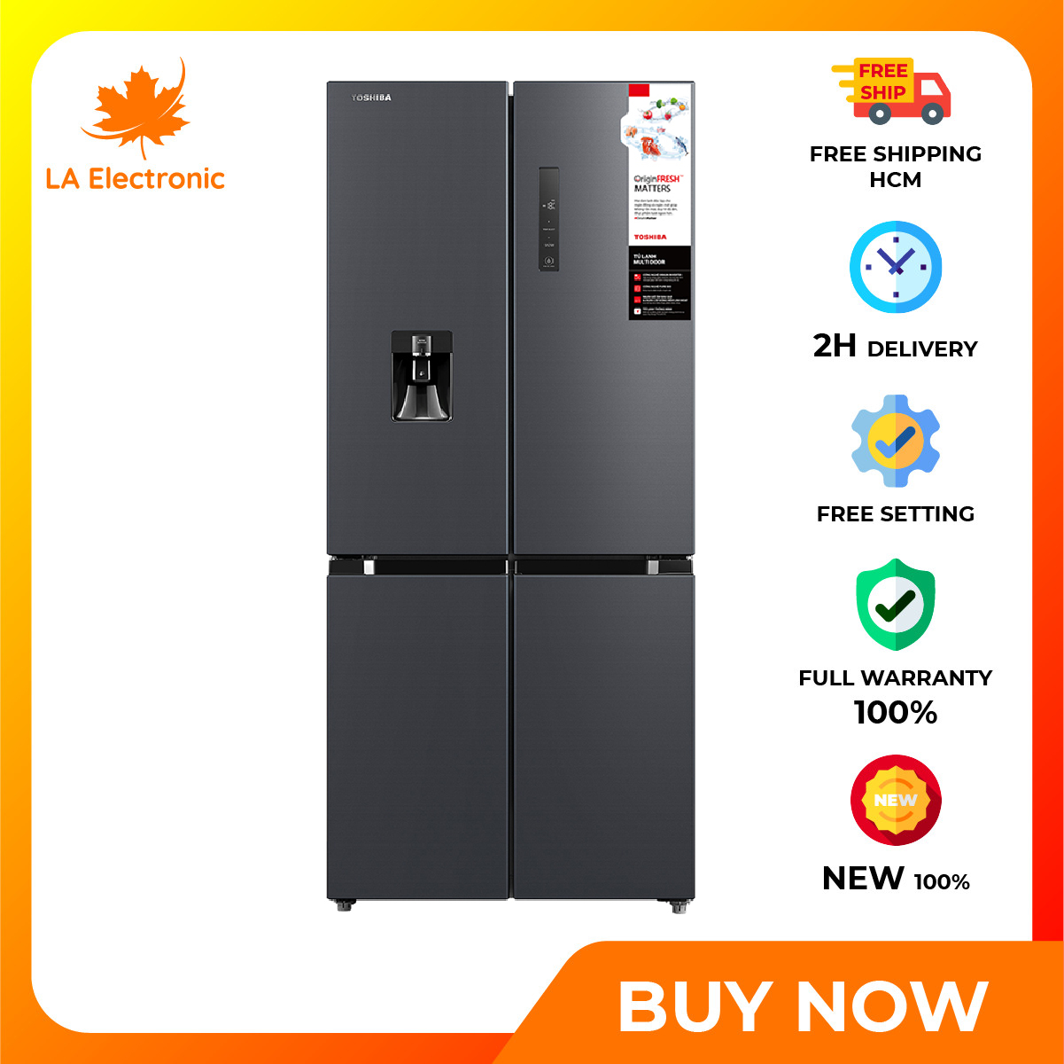 Toshiba Inverter 509 liter refrigerator GR-RF605WI-PMV-MG - Free shipping to HCM - Touchscreen external control panel Alarm when forgetting to close the door Get water outside Remote control on TSmartLife app