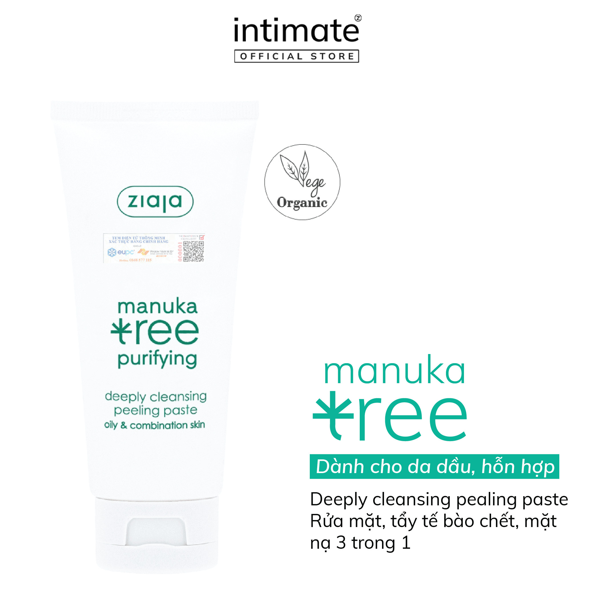 Sữa Rửa Mặt, Mặt Nạ Tẩy Tế Bào Chết 3in1 Manuka Tree Purifying ZIAJA BANIPHAR Dành Cho Da Dầu Mụn 75ml