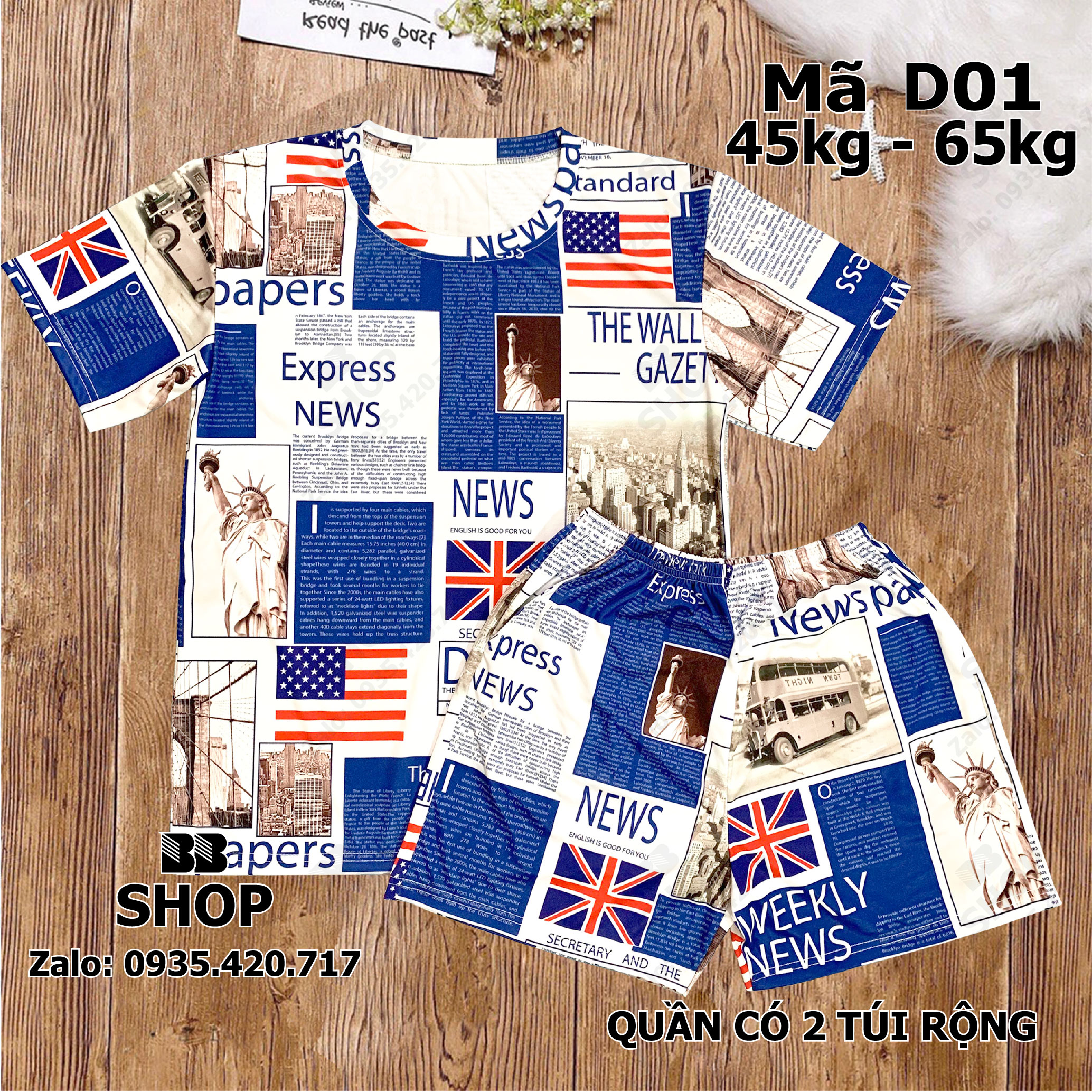 Đồ bộ đùi 3d thun lạnh freesize dưới 65kg quần có 2 túi rộng.