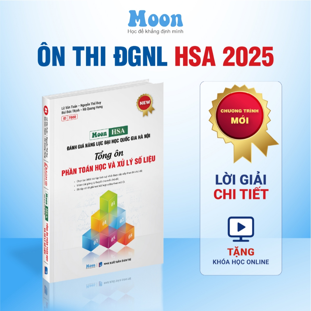 [HSA 2025] Sách ôn thi đánh giá năng lực Hà Nội - Tổng ôn phần toán học và xử lý số liệu Moonbook