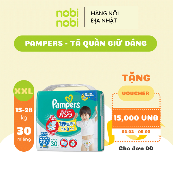 Tã/ Bỉm Quần PAMPERS Nhật Giữ Dáng Gói Cực Đại Size XXL30 (Hàng nội địa Nhật)