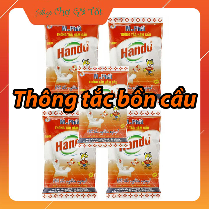 Bộ 5 gói bột thông tắc hầm cầu bể phốt Hando 215Gr [Đổ định kì để bồn cầu ko tắc]