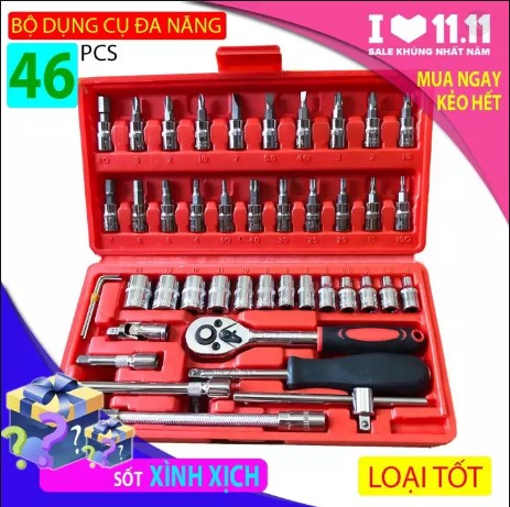 Bộ hộp 46 chiếc dụng cụ sửa chữa.BỘ TUỐC NƠ VÍT.Bộ tuýp,lắc tay siết ốc chuyên dụng. Bộ khóa mở bu lông chuyên dụng.bộ  phù hợp với công việc sửa chữa trong gia đình Chất liệu: thép không gỉ cao cấp