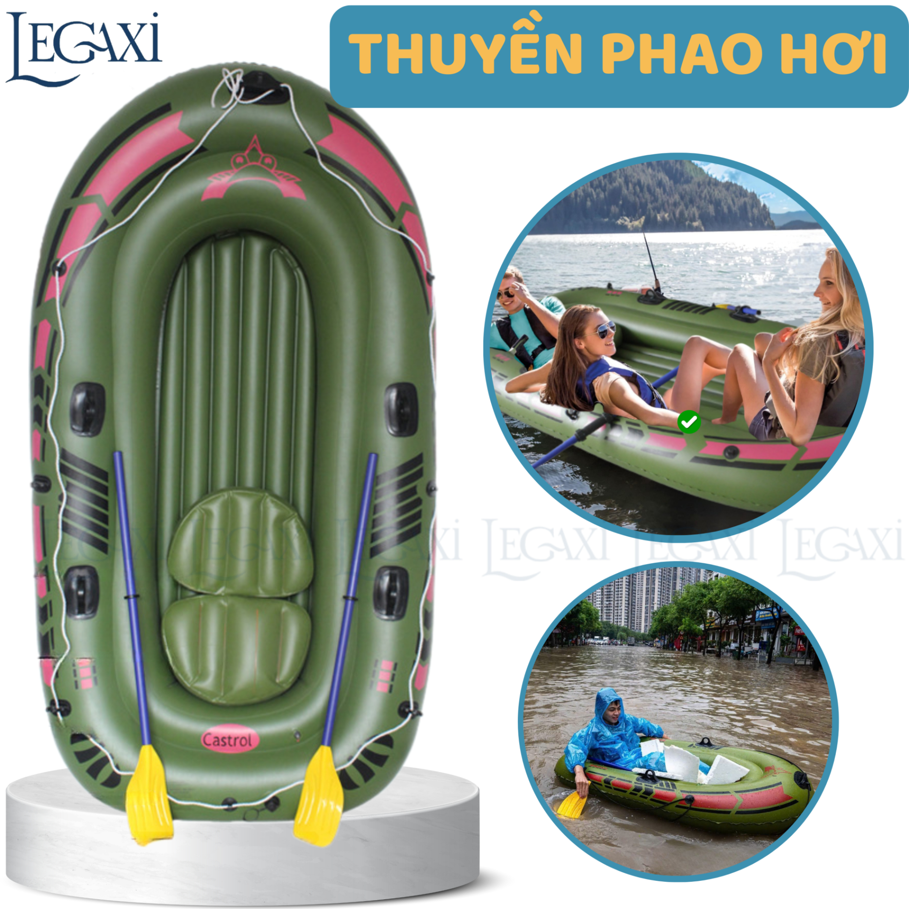 Thuyền Hơi Thuyền Phao Xuồng Bơm Câu Cá 3 Người Dày Rộng Chắc Chắn Dùng Du Lịch, Dã Ngoại, Cứu Sinh