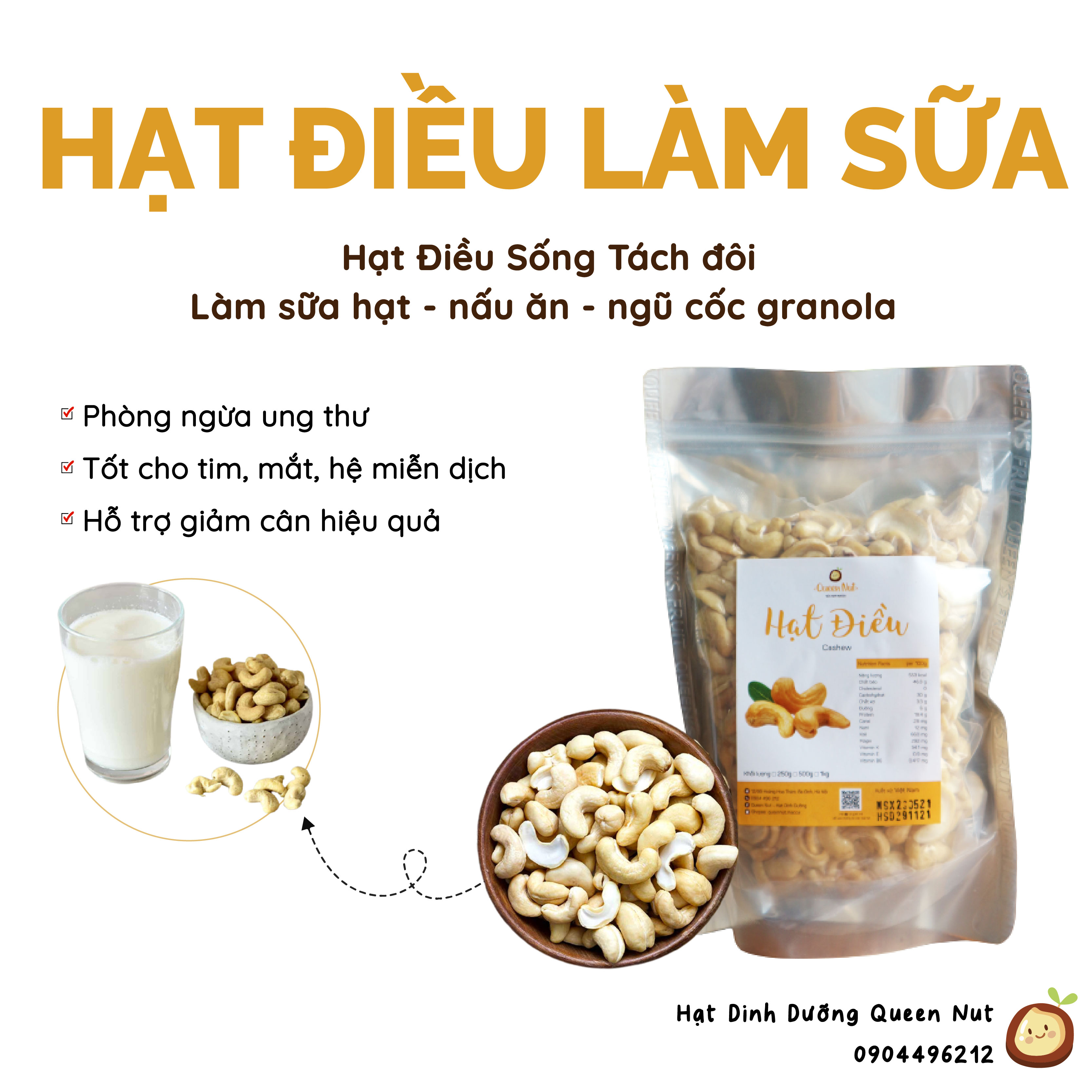 Hạt Điều Sống Làm Sữa 500G - Tặng sổ tay công thức sữa hạt